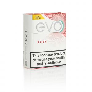 A closed pack of Ploom EVO Ruby sticks new blend